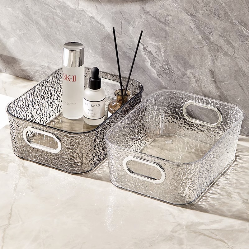 化妆品收纳盒透明冰川纹杂物整理盒长方形梳妆台护肤品桌面收纳筐怎么看?