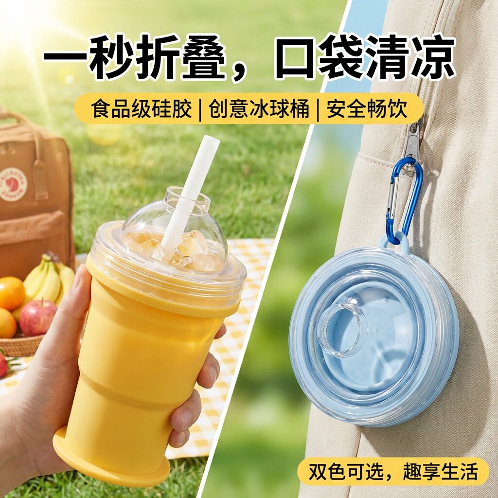 折叠冰球杯食品级冰球模具威士忌图片