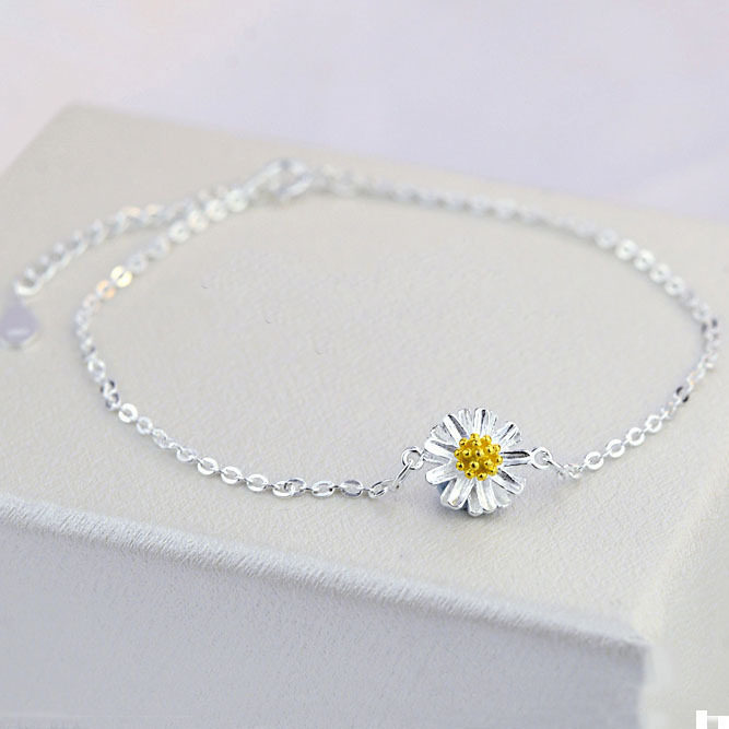 925纯银脚链 女款 韩版时尚小雏菊花朵脚饰 纯银饰品