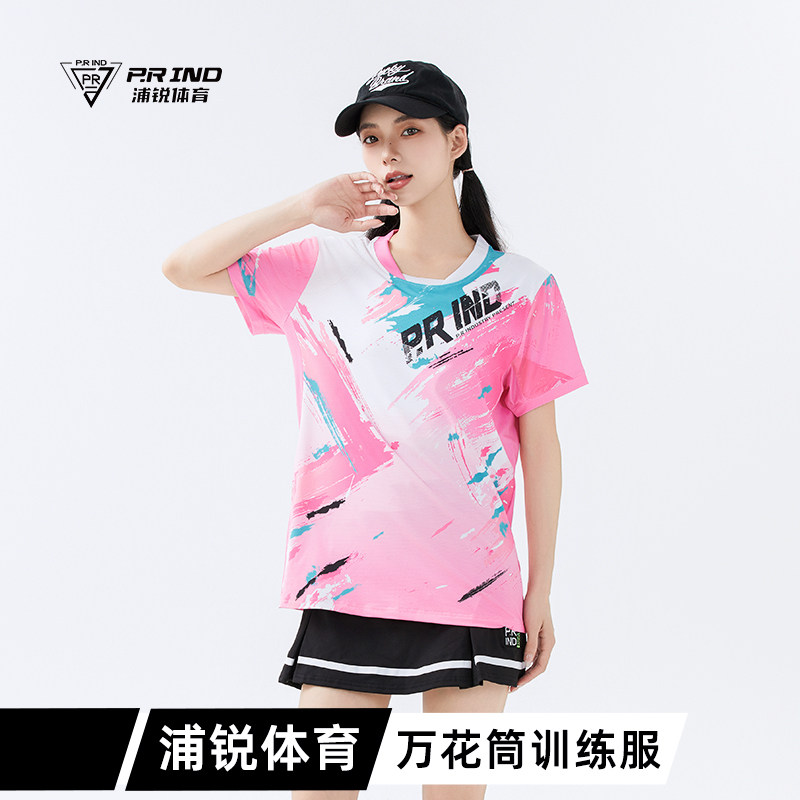 浦锐万花筒羽毛球服女短袖T恤速干上衣透气网球服健身服运动套装图片