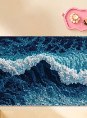 蓝色海浪水波纹入户门地垫除尘室内家用丝圈地垫客厅蓝色海洋地垫