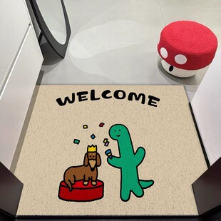 韩国小恐龙joguman卡通入户丝圈地垫防滑耐磨玄关进门脚垫可定制
