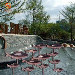 会所家居豪宅会馆酒店门口装饰不锈钢水景水池玫瑰金鱼摆件现货