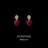 AYao勃艮第红锆石滴油爱心耳夹女百搭气质高级感秋冬网红款 耳钉潮