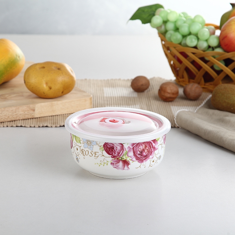 上班族带盖陶瓷碗便当盒陶瓷饭盒微波炉加热专用圆型带盖密封餐盒