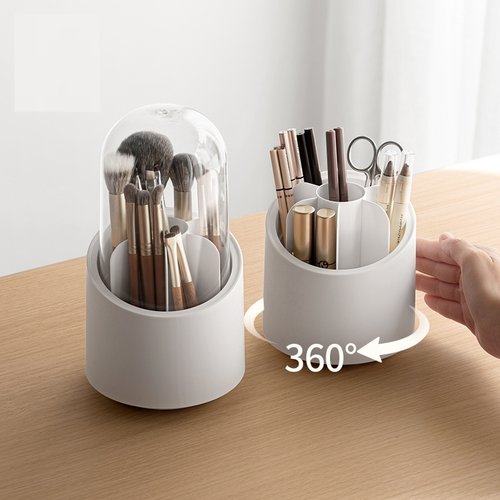 化妆刷桶防尘大容量旋转梳妆台眉笔眼影刷防尘带盖笔筒简约收纳盒