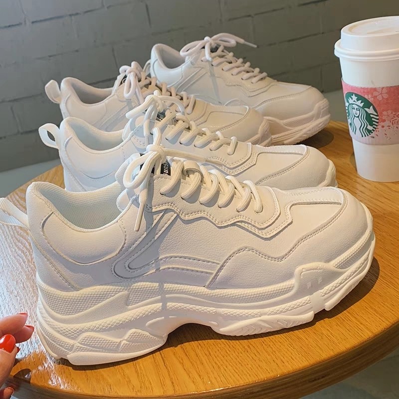 white women shoes new chunky sneakers for women lace-up whit