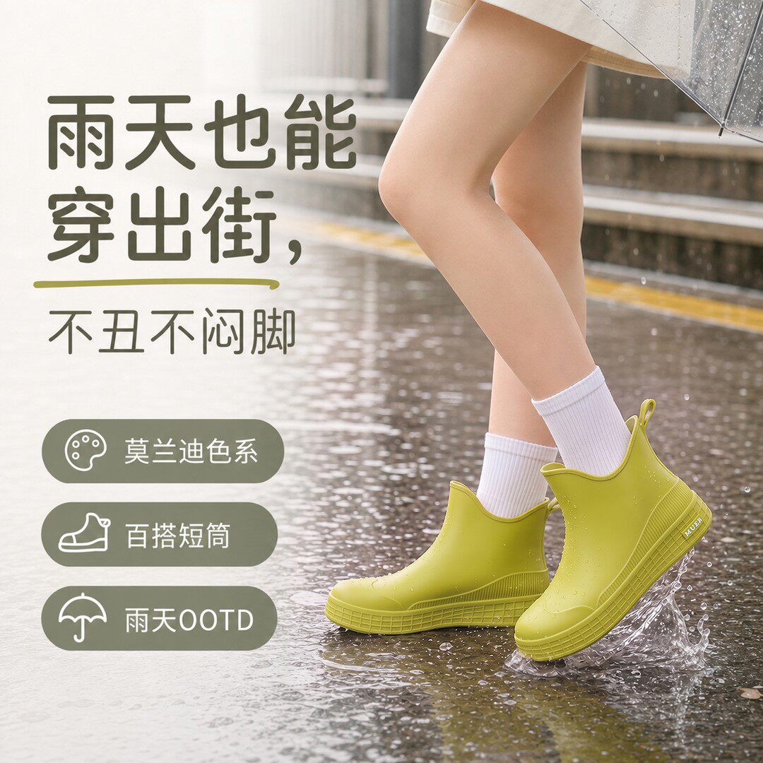 短筒女防水防滑加绒雨靴