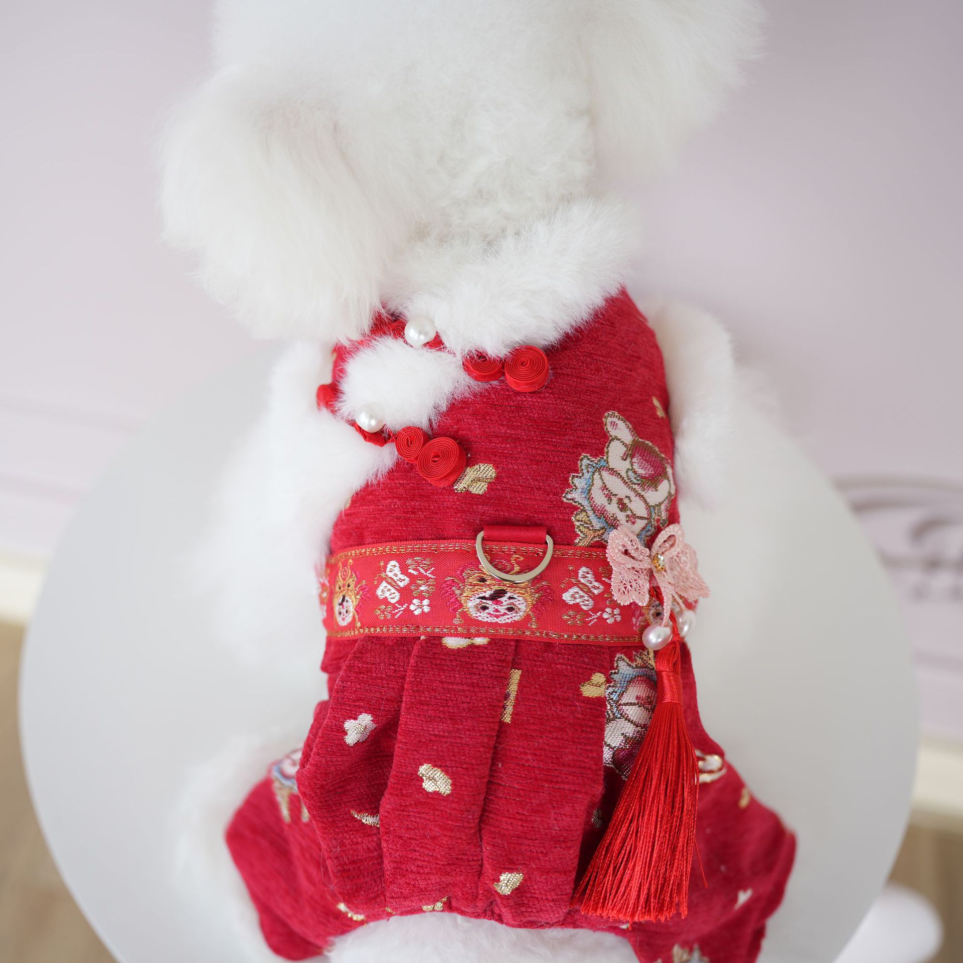 宠物狗龙宝宝唐装四脚衣新年红色汉服结婚衣服泰迪比熊猫咪冬衣