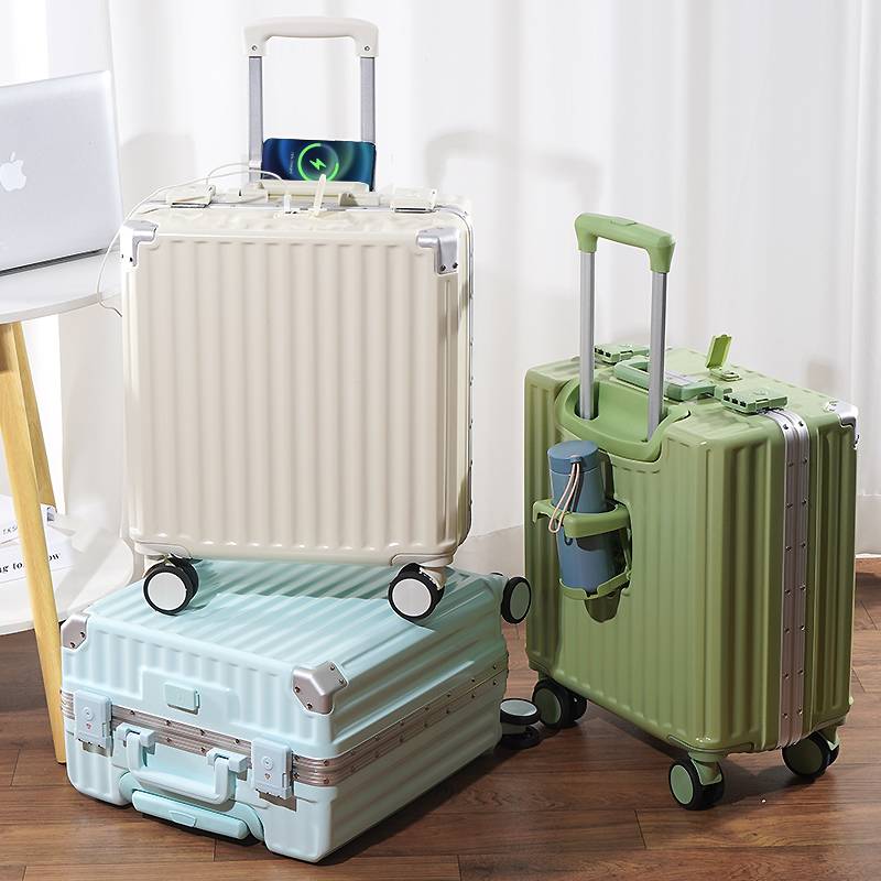 2行李箱女18寸小型拉杆箱杯架铝框密码箱男旅行箱结实可充电登机