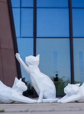 户外花园林景观抽象几何动物猫玻璃钢雕塑小区商场酒店装饰品摆件