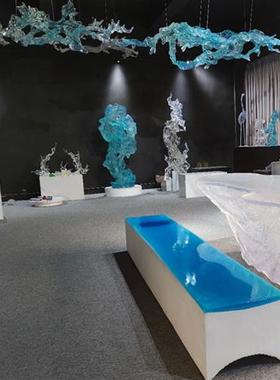 酒店售楼处大堂空中吊顶装饰透明浪花雕塑吊饰树脂摆件挂壁装饰品