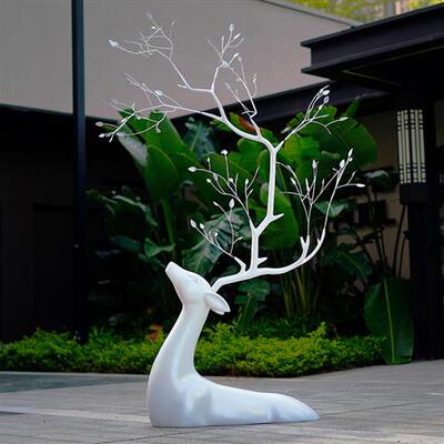 抽象梅花鹿摆件户外玻璃钢仿铜鹿雕塑园林景观花园庭院房产造景