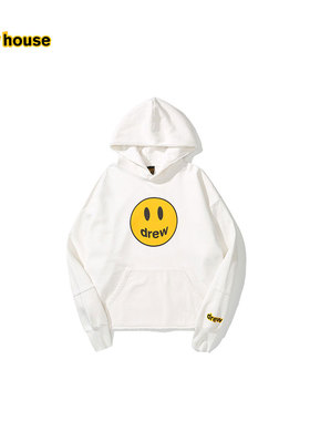 drew house mascot笑脸拼接连帽休闲卫衣纯棉白色男女同款