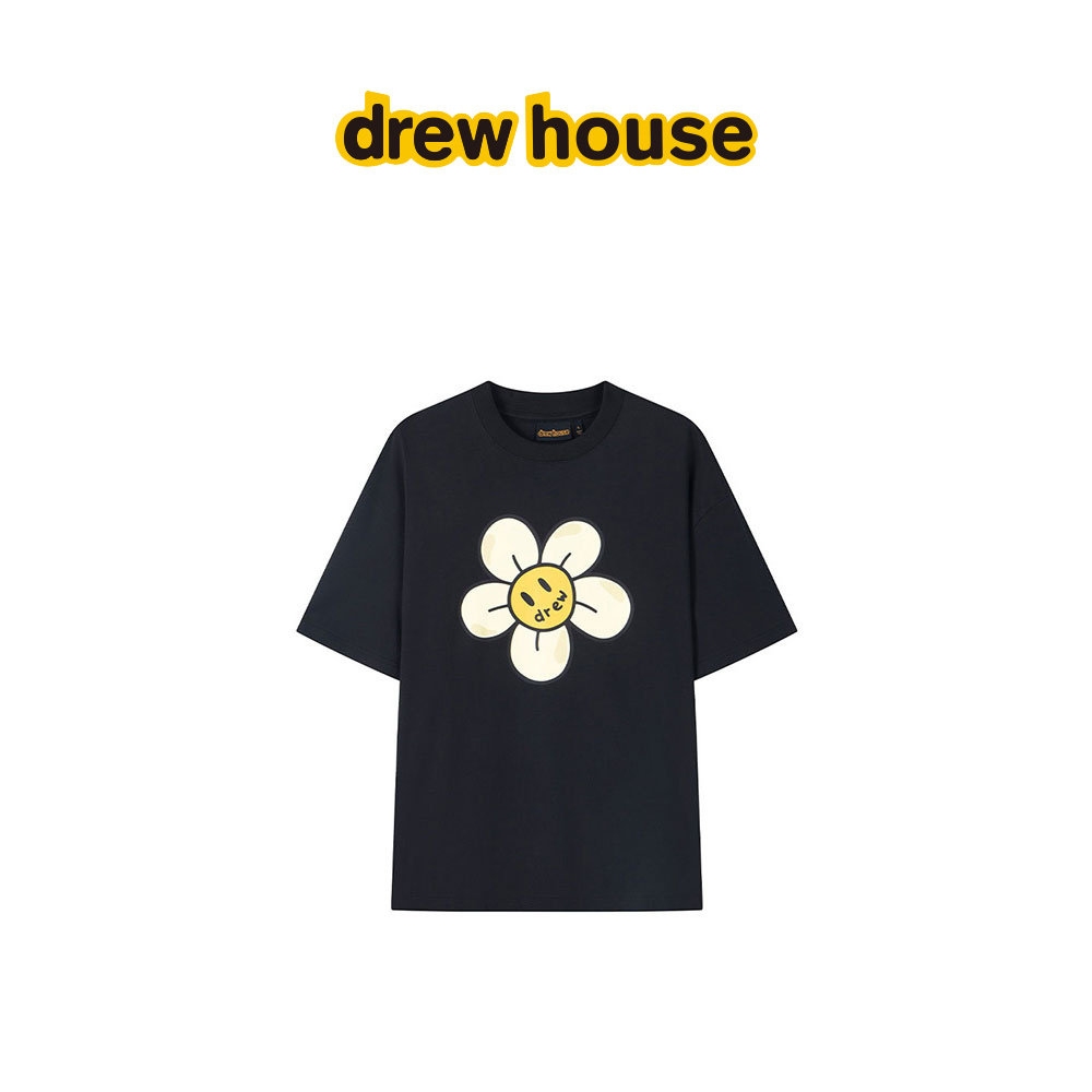 drew house drew雏菊图案黑色短袖T恤纯棉美式休闲T恤男女同款