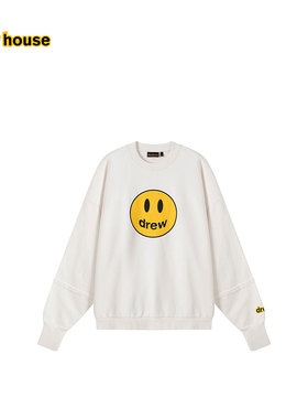 drew house mascot笑脸拼接圆领宽松休闲白色卫衣男女同款