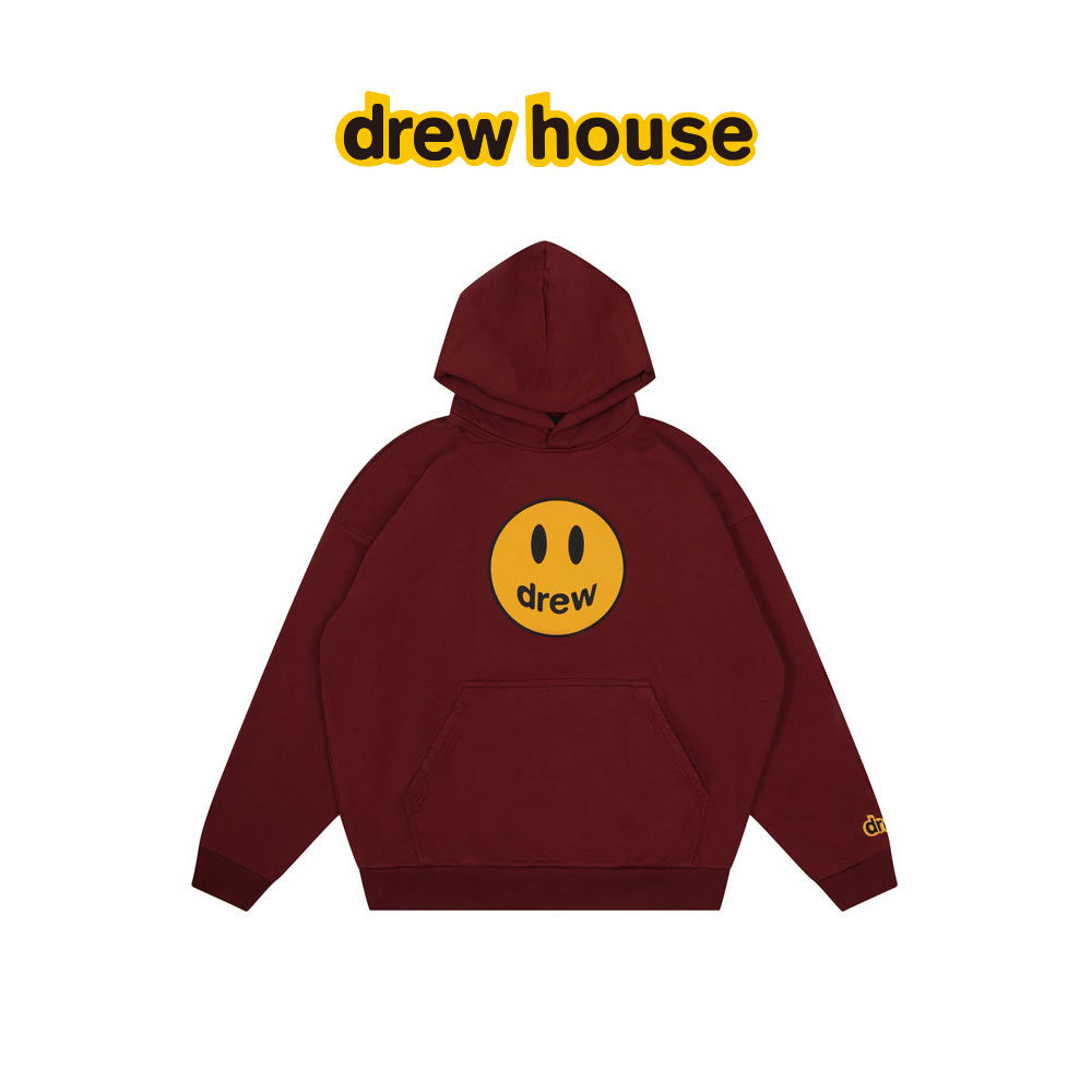drew'house笑脸酒红宽松连帽卫衣图片