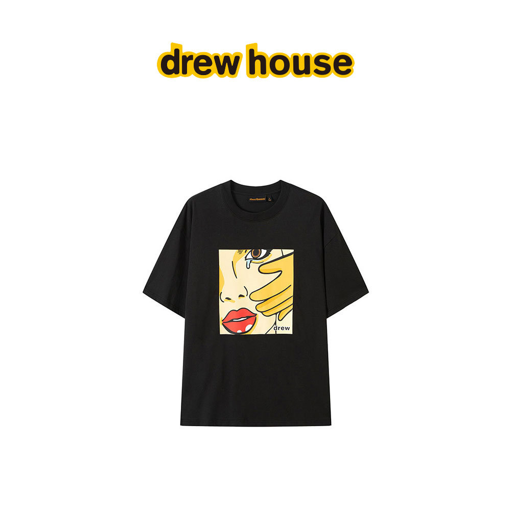 drew house no tears卡通图案短袖T恤黑色纯棉休闲男女同款
