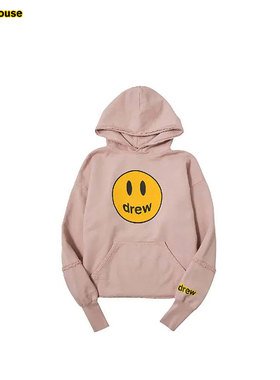 drew house mascot笑脸连帽拼接美式拉绒卫衣灰粉色男女同款