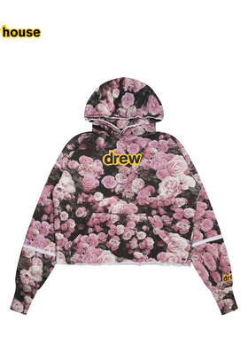 drew house secret字母玫瑰印花拼接拉绒连帽卫衣男女同款