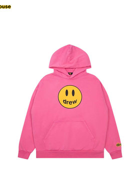 drew house mascot笑脸宽松连帽拉绒卫衣粉色男女同款