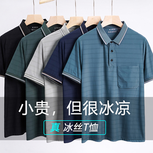 中年男士 t恤夏季 爸爸夏装 短袖 男 冰丝中老年人爷爷上衣男装 polo衫
