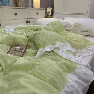 公主风浅绿被套单件150x200宿舍床单人被罩200x230被单1.5m四件套
