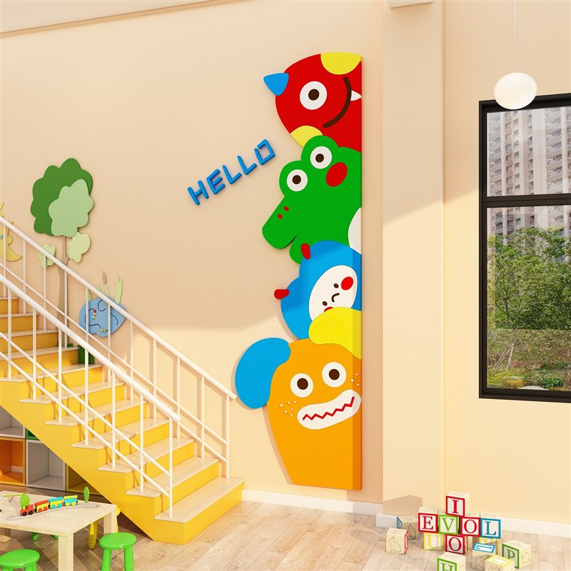 幼儿园楼梯墙面装饰环创主题墙成品布置多巴胺境材料氛围文化墙贴