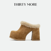 暮光 Thirty More粗高跟棉鞋 2025秋冬新款 加绒包头休闲毛毛鞋
