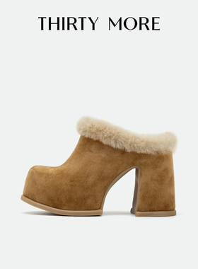 【晨曦】Thirty More粗跟高跟鞋女2026早春新款百搭外穿包头拖鞋