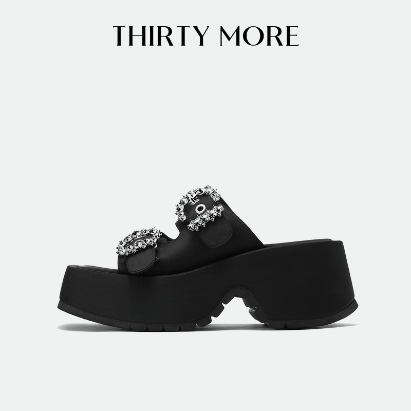 Thirty More复古拖鞋女2026夏季新款水钻百搭厚底沙滩鞋增高女鞋,女鞋,一字拖,淘宝优惠券,粉丝福利购,淘宝优惠卷