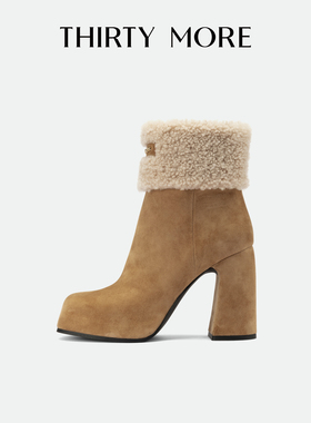 【午后暖阳】Thirty More粗跟短筒靴女2025秋冬新款侧拉链时装靴