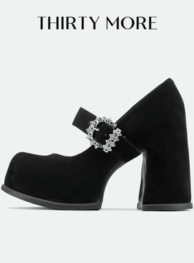 【时空】Thirty More粗跟玛丽珍鞋女2026早春新款一字带扣高跟鞋