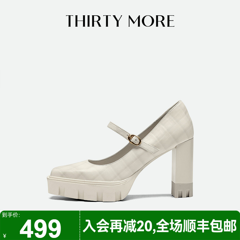 Thirty More一字带玛丽珍鞋女2025秋新款休闲百搭厚底金属扣单鞋