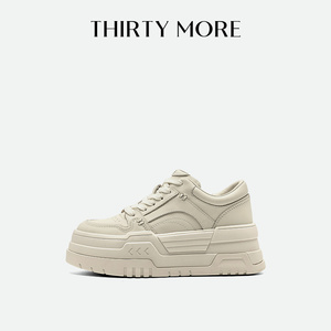 Thirty More休闲运动板鞋女2025新款百搭增高厚底牛皮纯色小白鞋