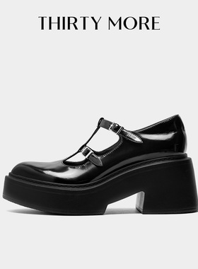 Thirty More复古玛丽珍鞋女2025秋新款浅口高跟鞋粗跟包根小皮鞋