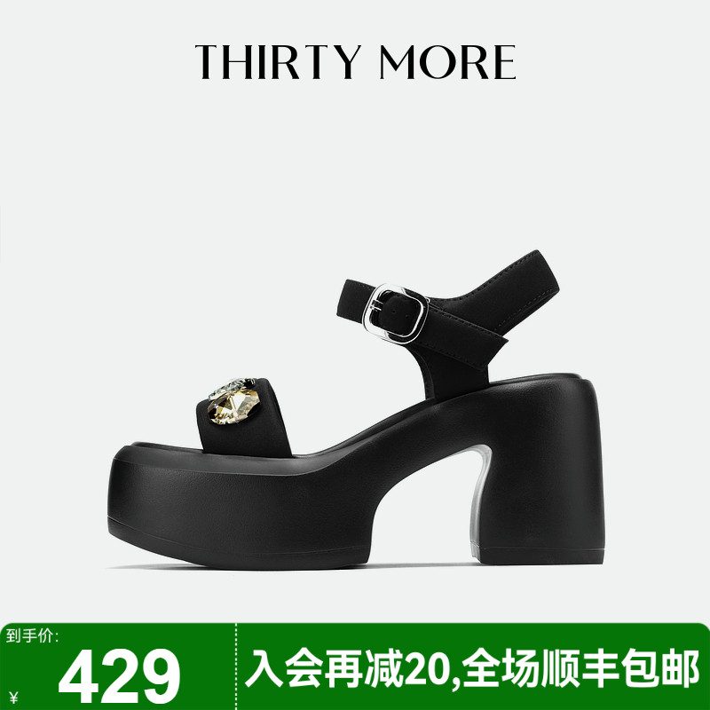 Thirty More露趾凉鞋女2025夏季新款防水台粗高跟鞋凉鞋百搭女鞋