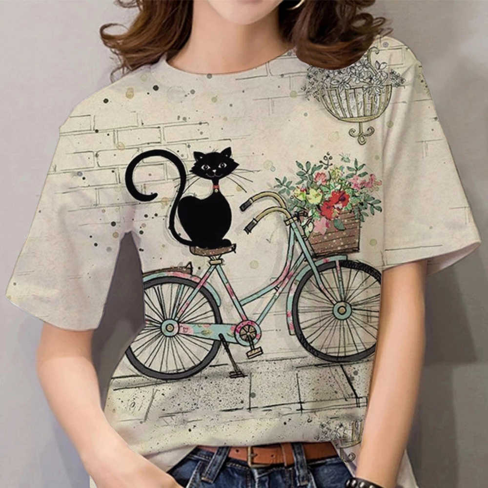SUMMER T-SHIRT WOMEN 3D PRINTING CUTE CAT FASHION TEE 2022 N