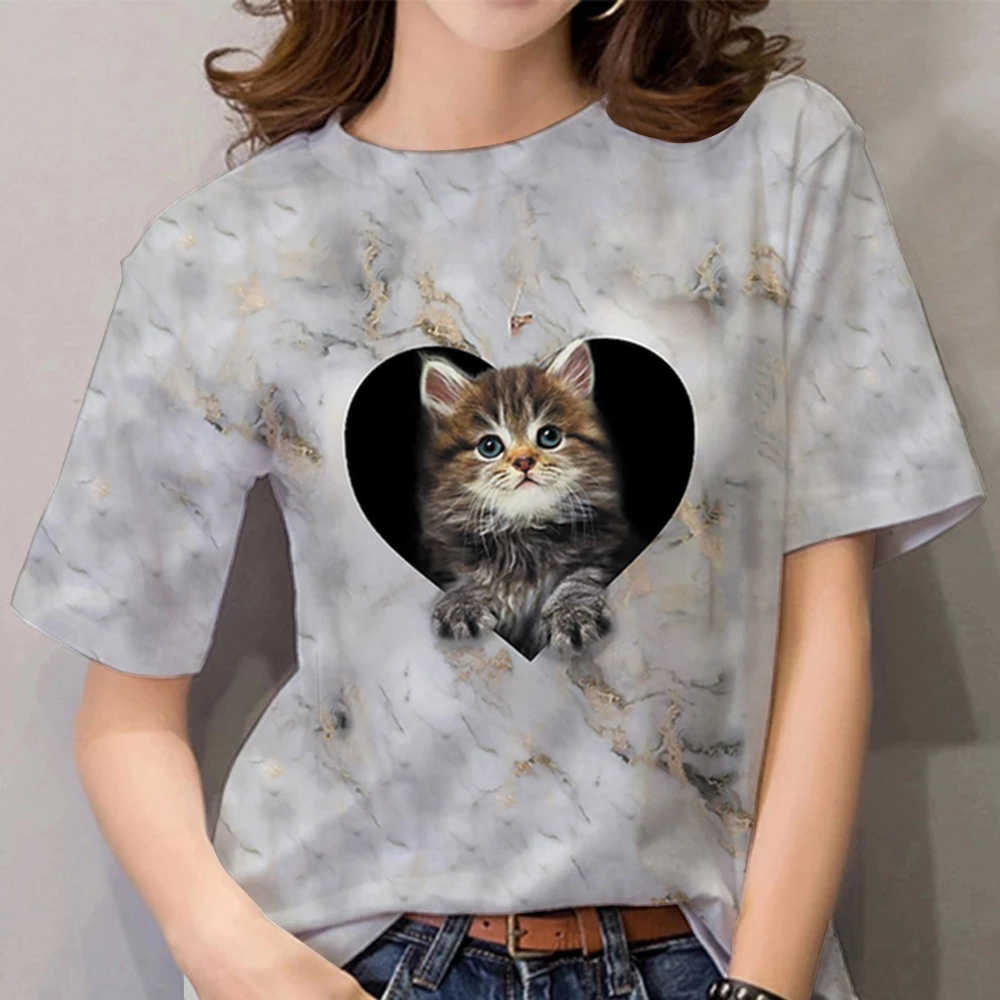 SUMMER T-SHIRT WOMEN 3D PRINTING CUTE CAT FASHION TEE 2022 N