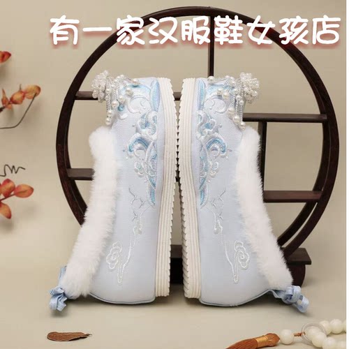 加绒汉服鞋保暖绣花鞋棉鞋布鞋女