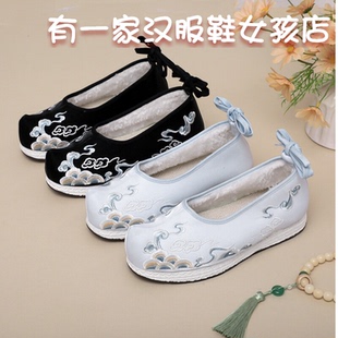 冬季新款加绒男士汉服鞋大码男生刺绣花鞋保暖加棉男生秀禾婚鞋