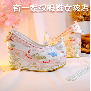 原创汉服鞋子女增高古风绣花鞋超高跟刺绣秀禾婚鞋红色新娘结婚鞋