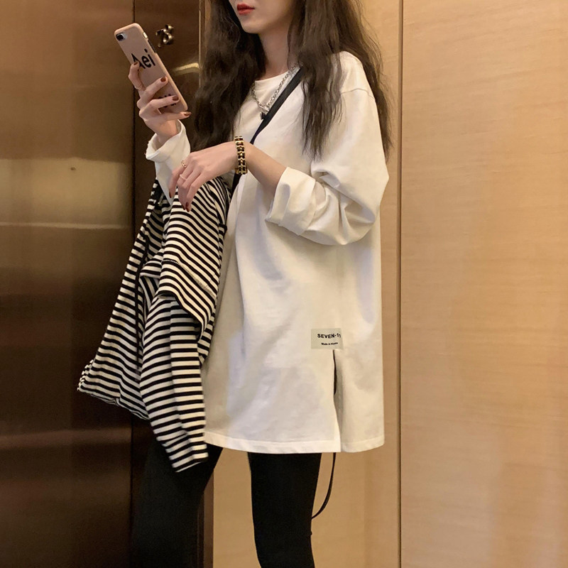 纯白色春秋冬季打底衫女内搭德绒百搭中长款宽松大码长袖t恤上衣