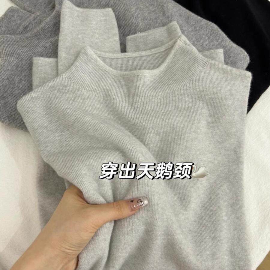 春秋季2024软糯小立领毛衣女正肩简约内搭半高领织打底衫冬装上衣