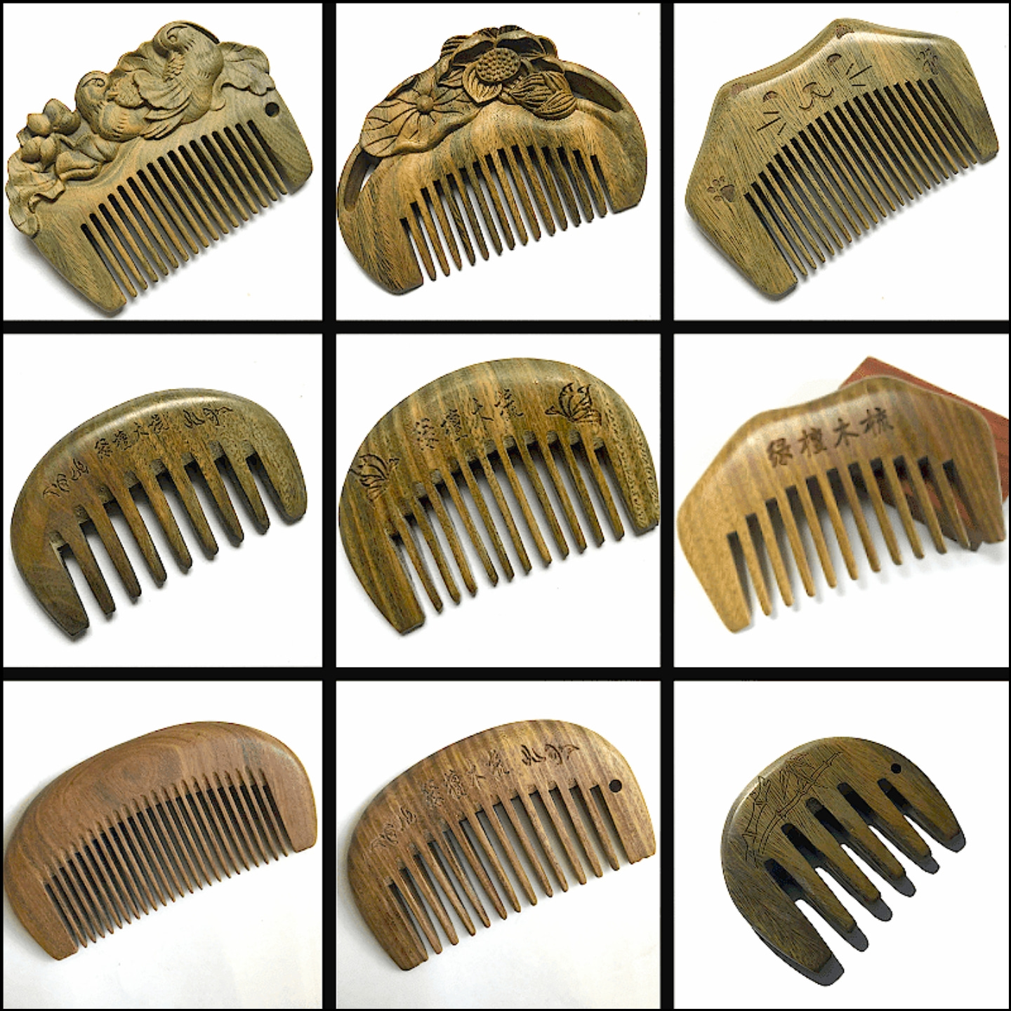 梳菲绿檀木梳整木制作便携包包梳