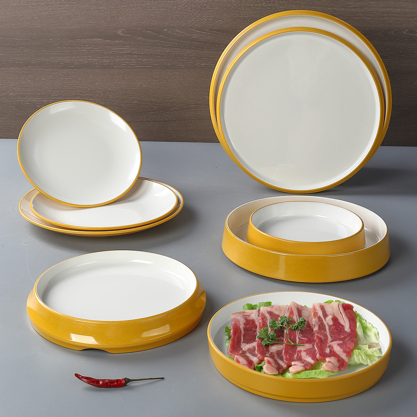 仿瓷密胺牛肉盘火锅店专用餐具海底捞同款创意配菜盘商用烤肉圆盘