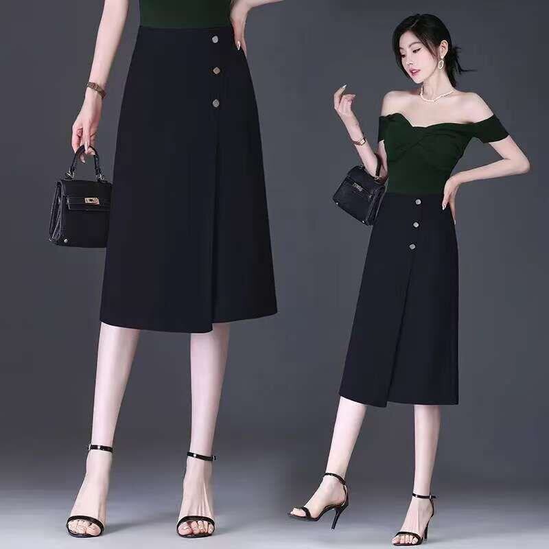 垂感黑色半身裙女夏季2026年薄款洋气a字包臀裙中长款显瘦一步裙
