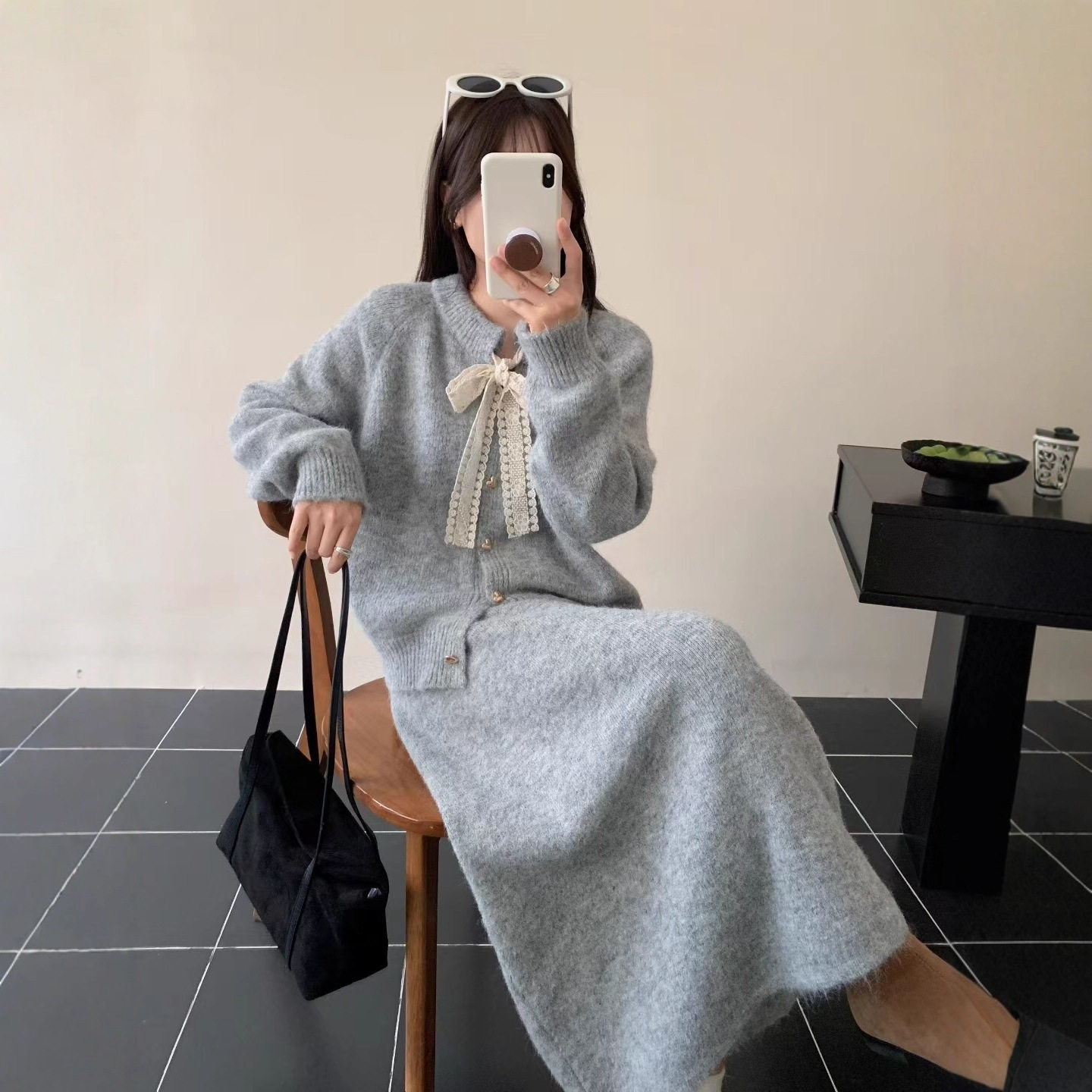 蕾丝系带开衫+半身裙两件套2025秋冬新款羊驼绒高质量套装裙,女装/女士精品,时尚套装,淘宝优惠券,粉丝福利购,淘宝优惠卷