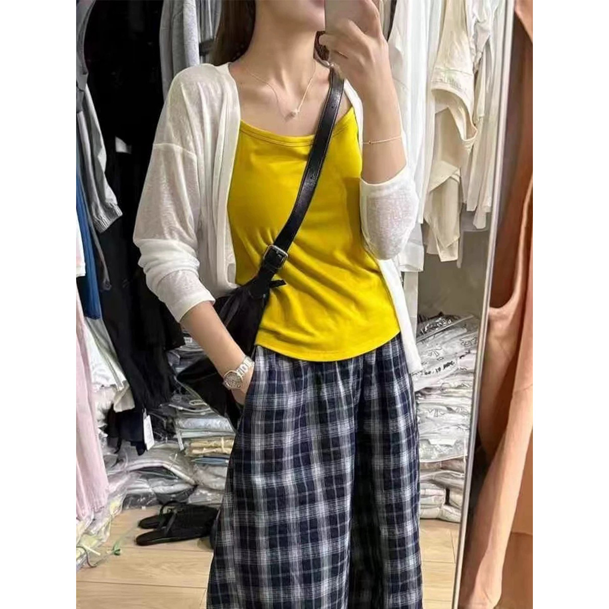 韩系撞色吊带背心冰丝针织开衫套装2025夏季新款女气质百搭两件套