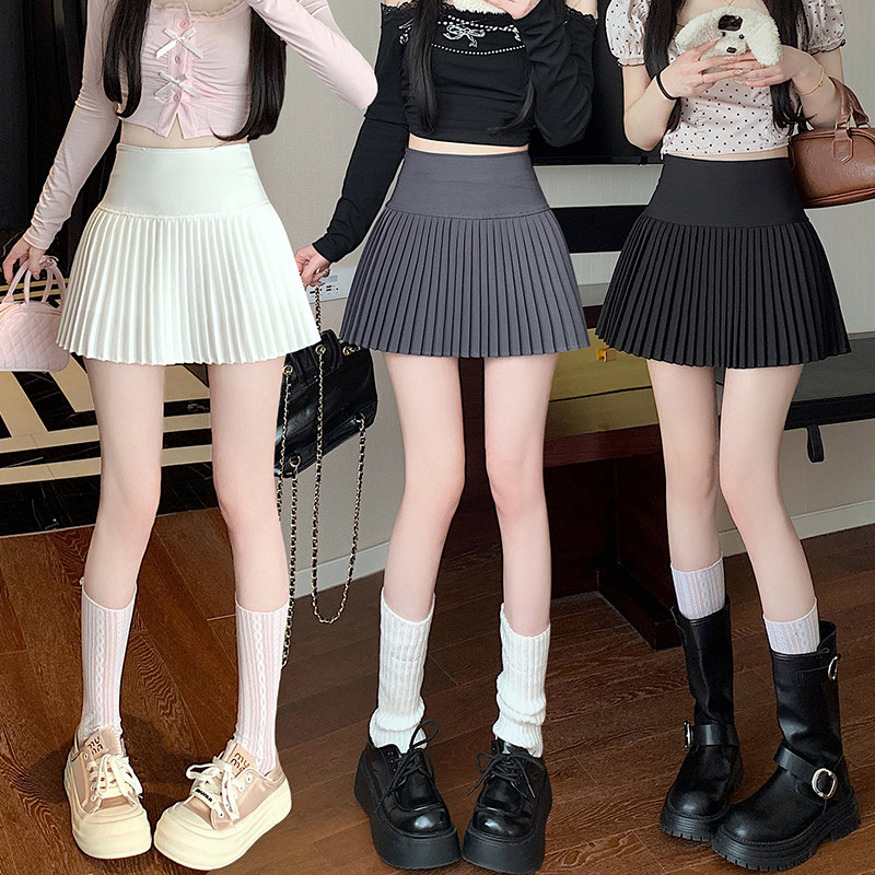 纯色西服春夏百褶裙女新款高腰a字半身裙jk梨形伯克利短裙子